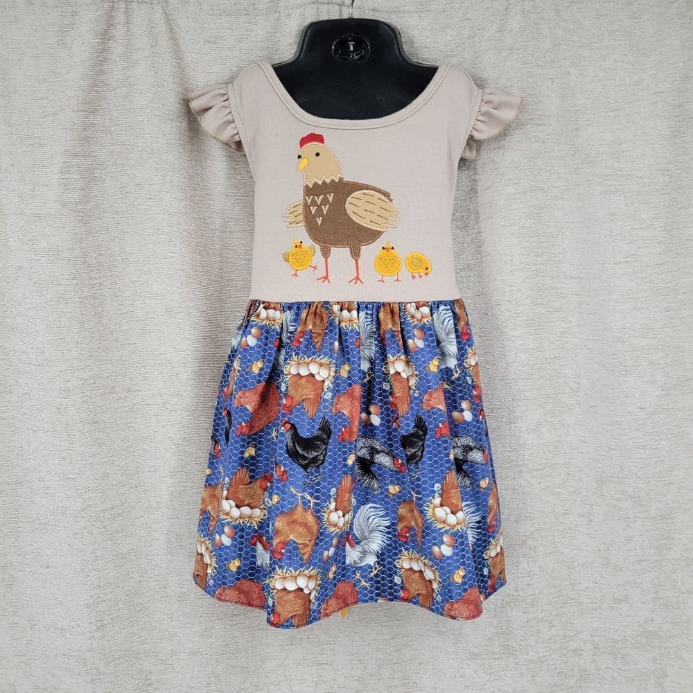 Ricrac & Ruffles Charming Chicken Print Kids Dress